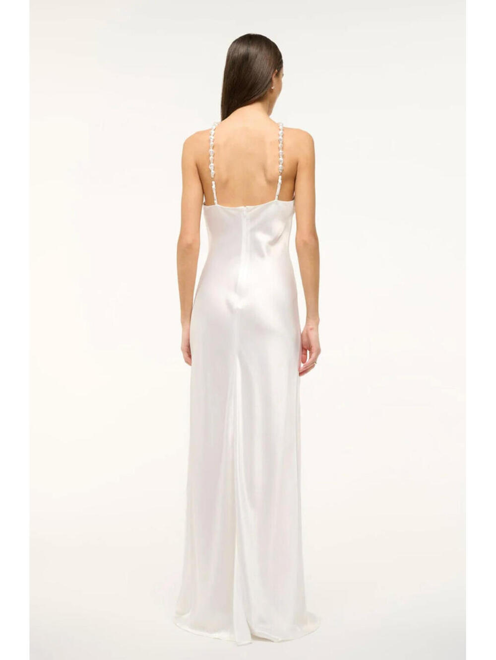 NWT STAUD Cadence White Satin Beaded Bridal Wedding Slip Maxi Dress Pearl 8/M - Picture 12 of 14